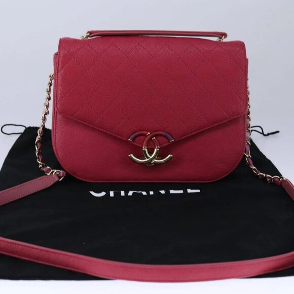 CHANEL Matelasse Chain Shoulder Bag Grained Calf Skin Pink CC Auth - Picture 1 of 15